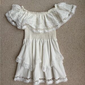 Peixoto Ivory Lace Ruffle Mini Dress